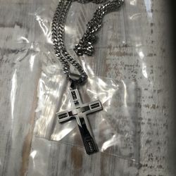 Silver Cross And 24in Chain