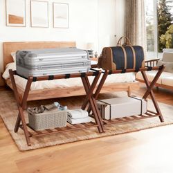 Luggage Racks - Set of 2, Foldable Stand with Storage Shelf (New - In Box)