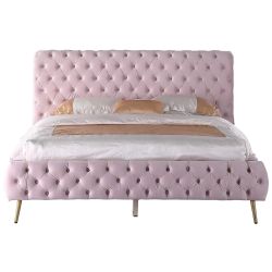 VINTAGE GLAM PINK VELVET-BED-FRAME-CAMA