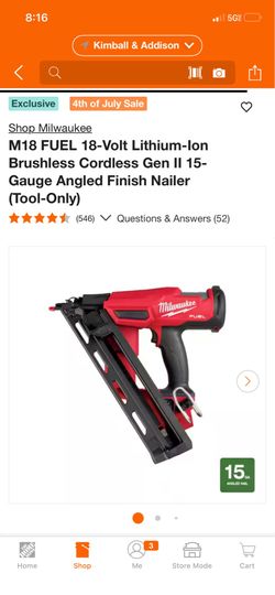 Milwaukee 15 gauge nailer