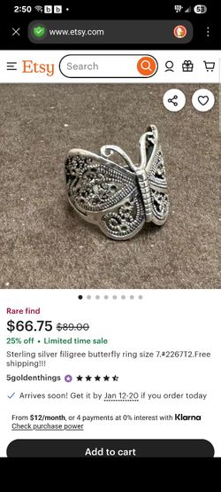 Filigree butterfly ring sterling silver. The ring is preowned but in good condition.