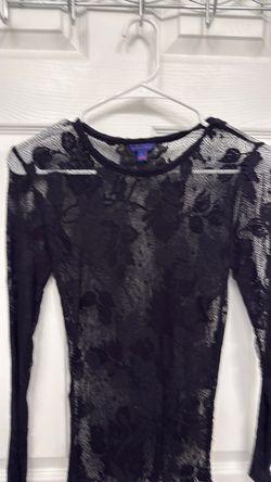 Black Sheer Floral Lace Long Sleeve Top