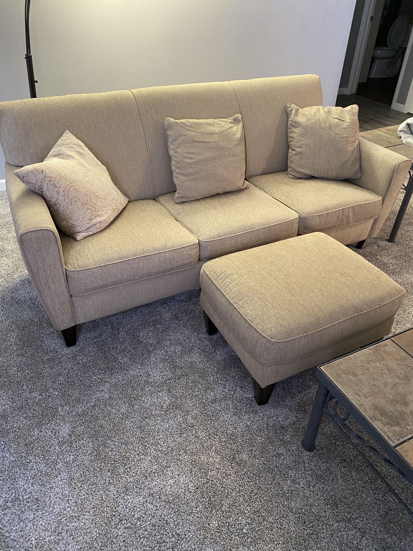 Light Tan Couch With Ottoman