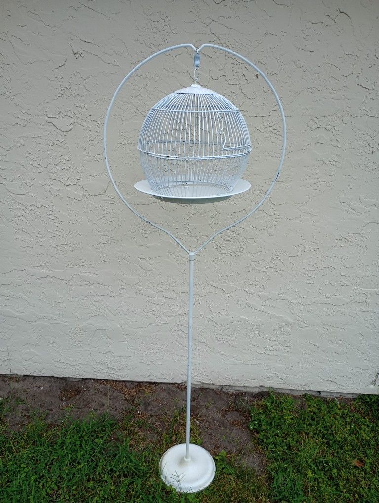 Vintage Crown Birdcage Cast Iron Stand (Crown Mfg Co) w/ Newer Wire Cage *50.00 Firm*