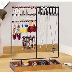 Necklace Holder Stand Bracelet Earring Holder Jewelry Organizer Holder for Earring Necklace Bracelets Watches and Rings, Black Earring Display Stand