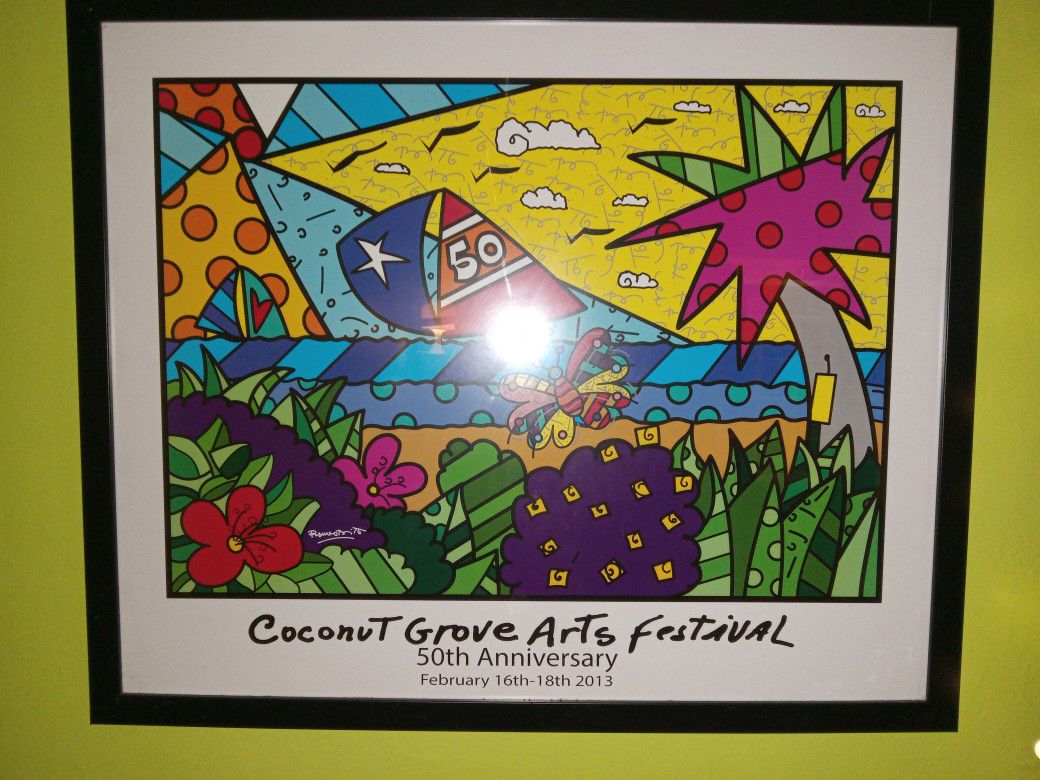 Romero Britto Coconut Grove Arts Festival 50th Anniversary Framed Poster