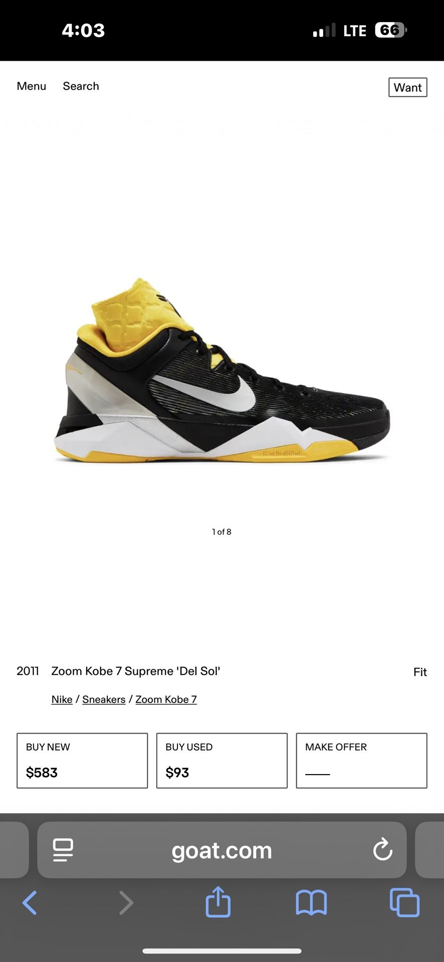2011 NIKE ZOOM KOBE 7 SUPREME “DEL SOL” SZ 11