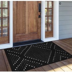 Black Outdoor Rug 28”x 43,5” Boho Cotton Washable Rug Moroccan Front Door Mat