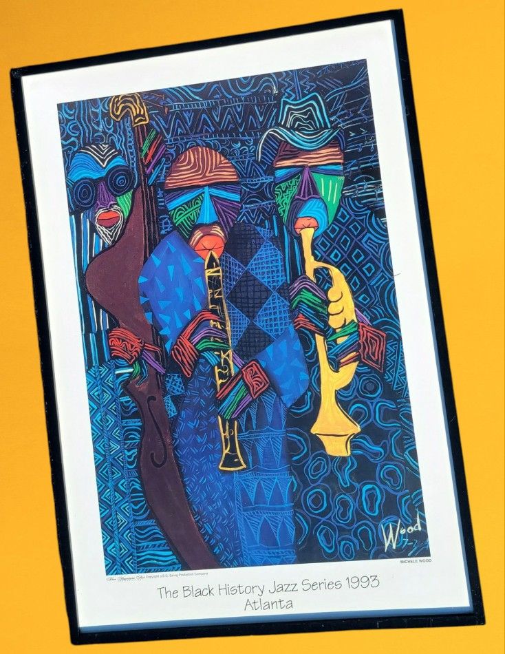 The Black History Jazz Series 1993 Atlanta Art Print By Michele Wood 36" X 25" Framed Music Decor