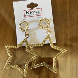 Gold And Diamond Star Earrings 