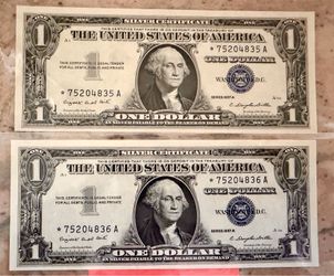1957A Star Notes Consecutive Serials Silver Certificates Bank Notes Dollar Bills