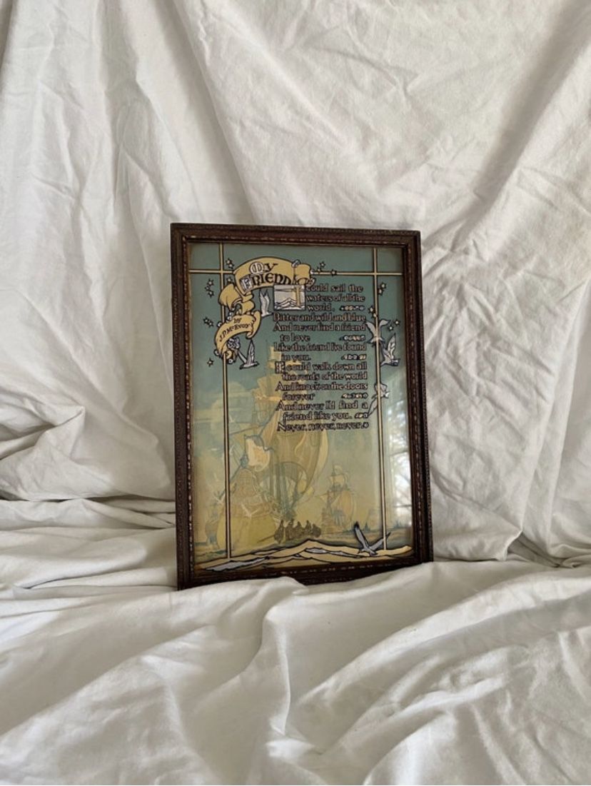 My Friend Poem J.P McEvoy Antique Framed Art Reverse Painting Art Nouveau Old Art Print Vintage Print