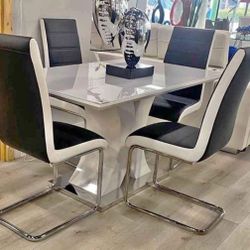 Modern Black White 5 Piece Dining Table Set 