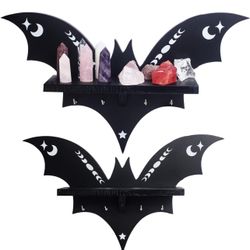Brand new Bat Shelf - Halloween Wall Decor for Kitchen and Living Room - Spooky Goth Hanging Coffin Shelf with Hooks for Oddities and Curiosities - Cr