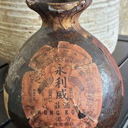 Vintage Wing Lee Wai Hong Kong Chinese Rice Wine Jar Stoneware Bottle Rustic Cranes Label