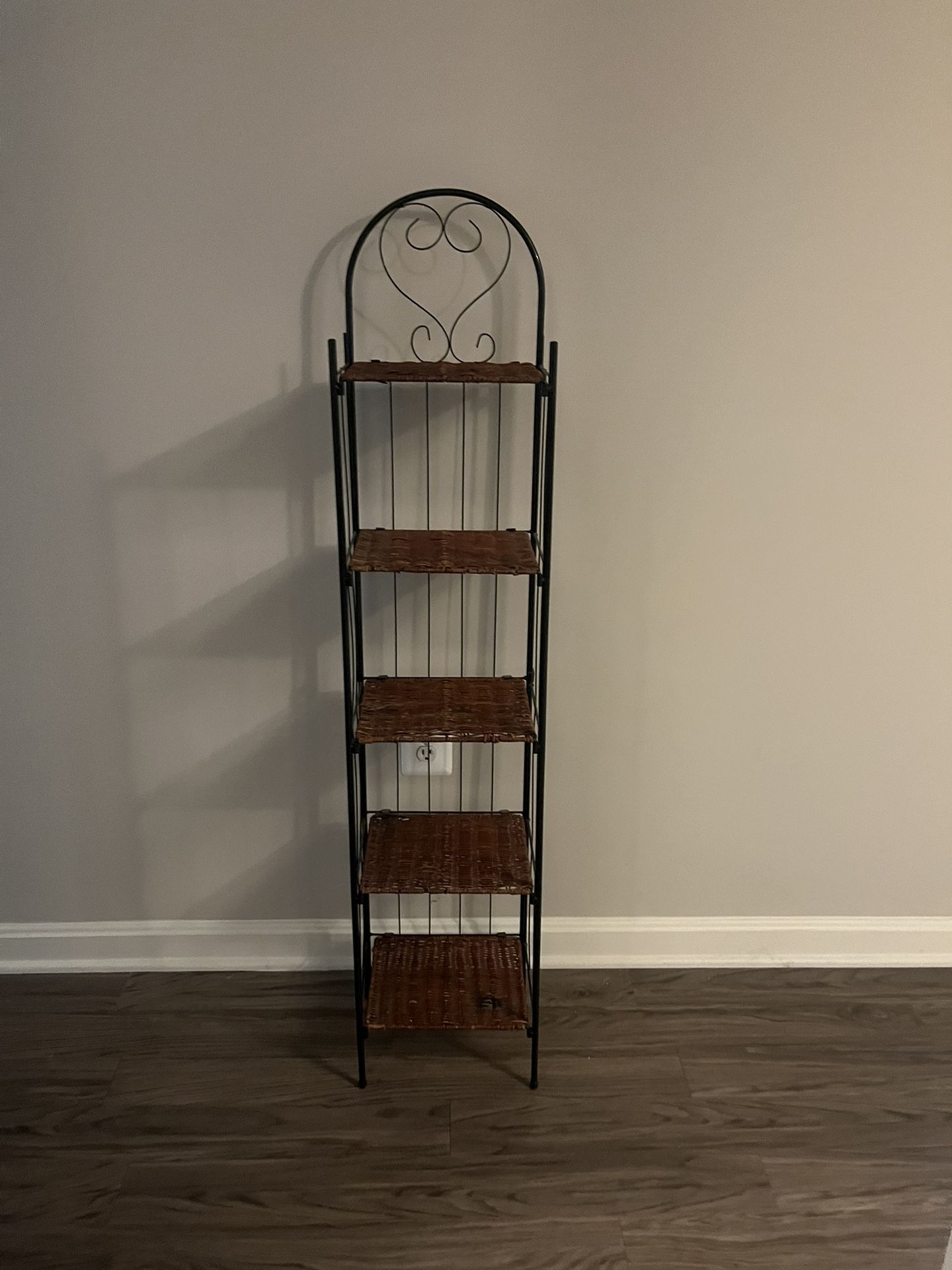 Metal And Wicker Shelving Unit