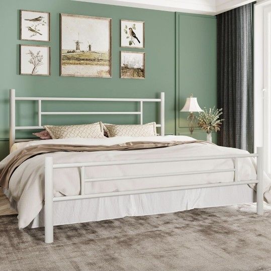 14 Inch King Size Metal Bed Frame with Iron-Art Headboard and Footboard,Under Bed Storage Space,Platform Bed with Metal Slats Support,Easy Assembly,No