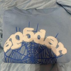 Light Blue Sp5der Hoodie Rhinestone