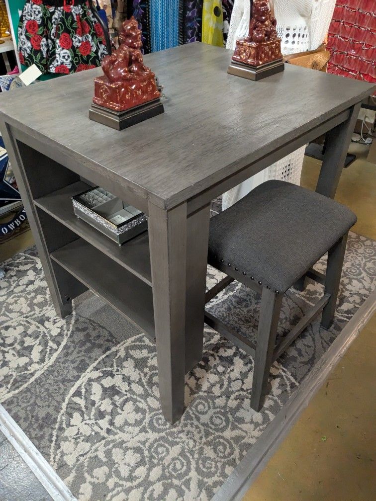 Adorable Space Saving Gray Dining Table/Desk With Stool