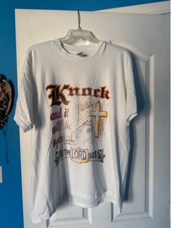 Vintage Faded Knock & It Will Be Opened Bible Verse Jesus T Shirt XL