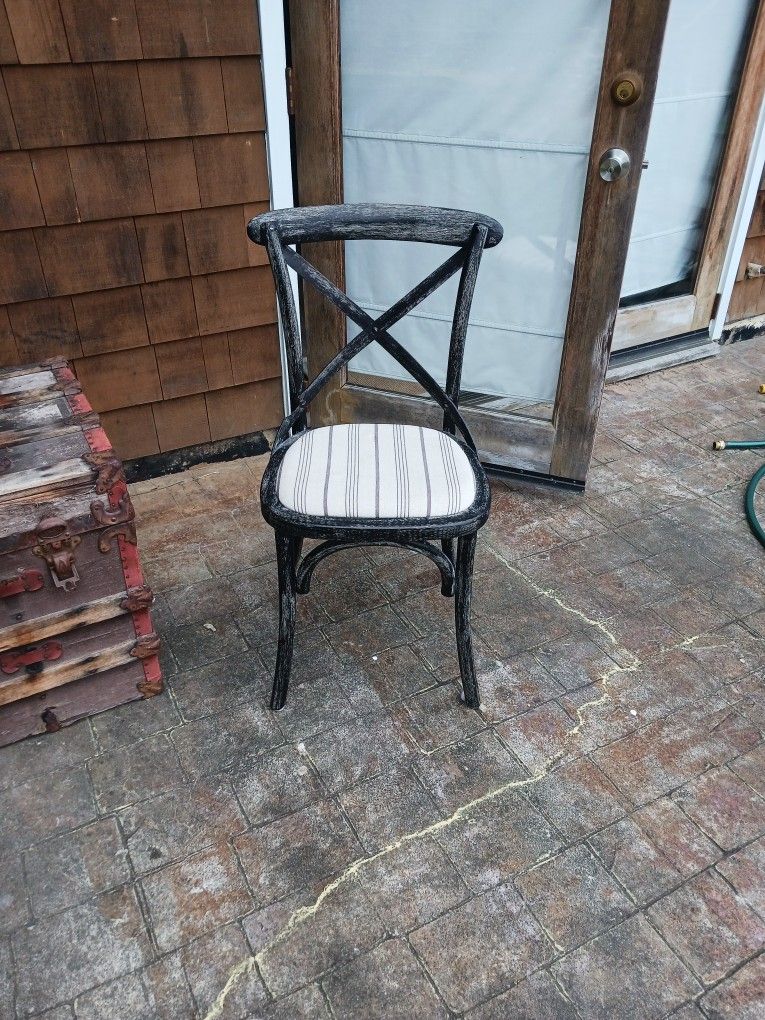 Chair Black Weathered Look With Striped Fabric Seat