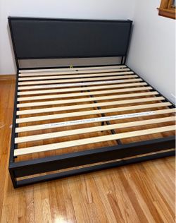 Zinus Christina Upholstered Platform Bed Frame with Headboard – King Size