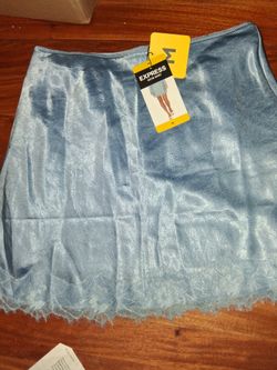 Express Blue Satin Skirt Med, New, Retail $58