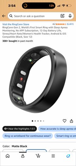 Brand New RingConn Gen 2 Smart Ring – Matte Black – Size 12 – $240 FIRM