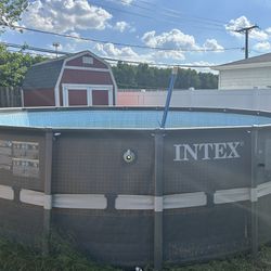 18’ Intex Pool With 2 Liners, Poles, All Parts And Accessories Sand Filter Etc 
