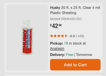 Husky 20 ft. x 25 ft. Clear 4 mil Plastic Sheeting