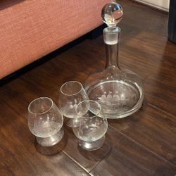 Antique Wine Glasses And Decanter Set 