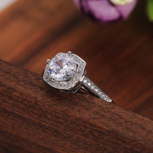 "Engagement Hollow Anillos Sparkling Round CZ Dainty Silver Rings, L133
 
 