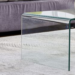 Premium Tempered Glass Curved Clear Coffee Table and S-shaped side table for the living room.