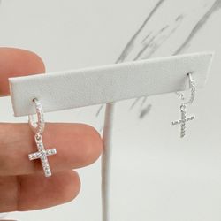 925 Sterling Silver Earrings Cross Men Or Women - Aretes De Plata Cruzes De Hombre O Mujer 