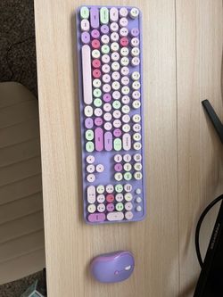 Purple Retro Typewriter Keyboard + Mouse (Wireless) – Cute Desk Setup