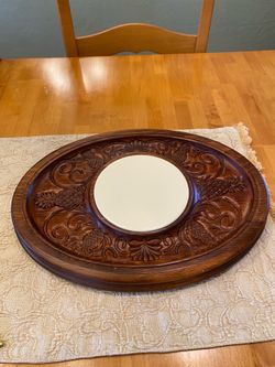Vintage cheese and cracker wood & ceramic serving board with pineapple motif. 17 x 12 inch. Dining