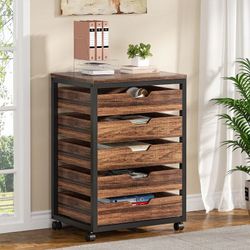 New Rustic Brown Mobile Filing Cabinet With 5 Drawers