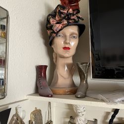 Antique 1940’s Mannequin Bust/Head W Hat, Phenomenal Original Condition 