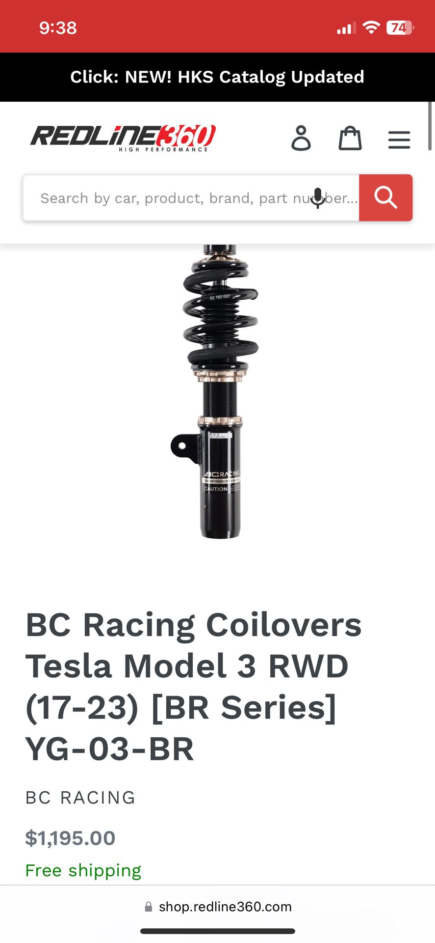 Unopened Box BC Racing Coilovers Tesla Model 3 RWD (17-23) [BR Series] YG-03-BR