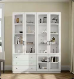White Glass Door Display Cabinet with Drawers
