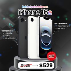 📱 iPhone 16e – Brand New for $529 or $1 Down | Save Up to $70 | Includes 1-Year Warranty