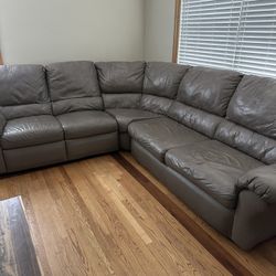 Gray Leather Couch - With Pull Out Bed