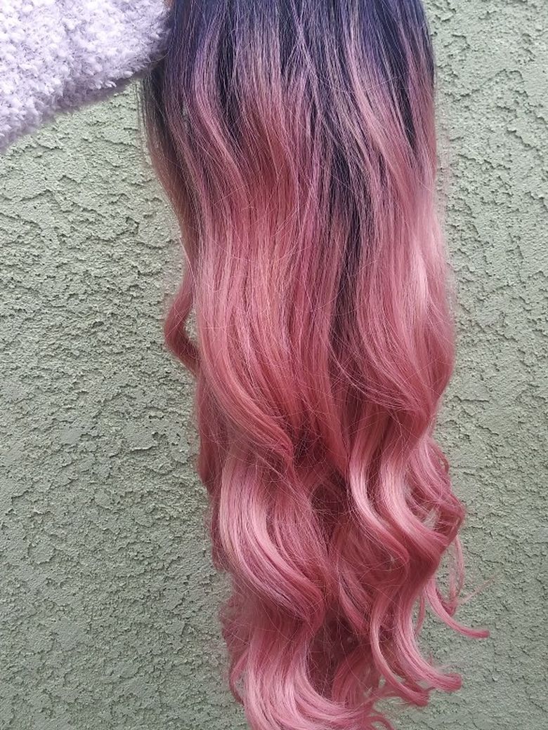 Long Pink Ombre Wig