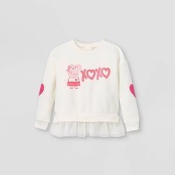 Toddler Girls' Peppa Pig Fleece Pullover Sweater - ivory 3T