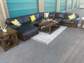 Natuzzi Italian Dark Brown Leather Sectional Sofa with Chaise