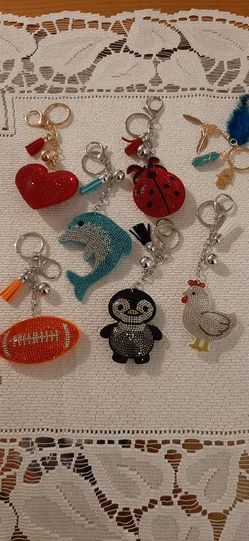 Rhinestone embellished keychains $10. each