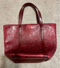 Victoria's Secret Burgundy Embossed Floral Tote Bag Magnetic Closure Silver
