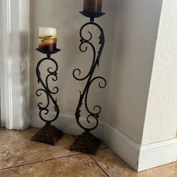 Candle Holders Iron Work 24” And 17” 