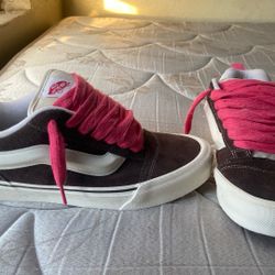 Brown and pink knu Skool Vans