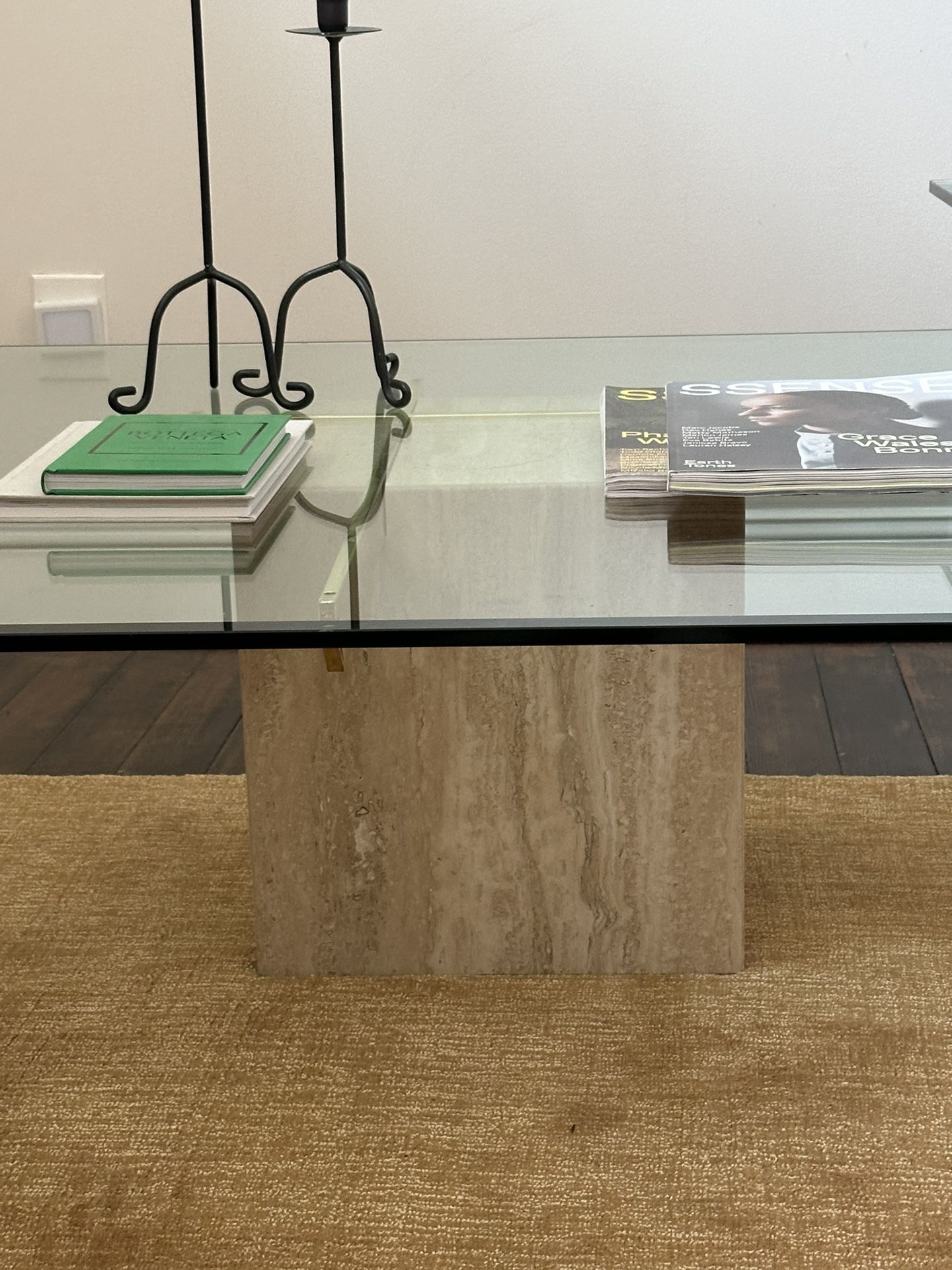 Vintage travertine Glass Top Nesting Tables